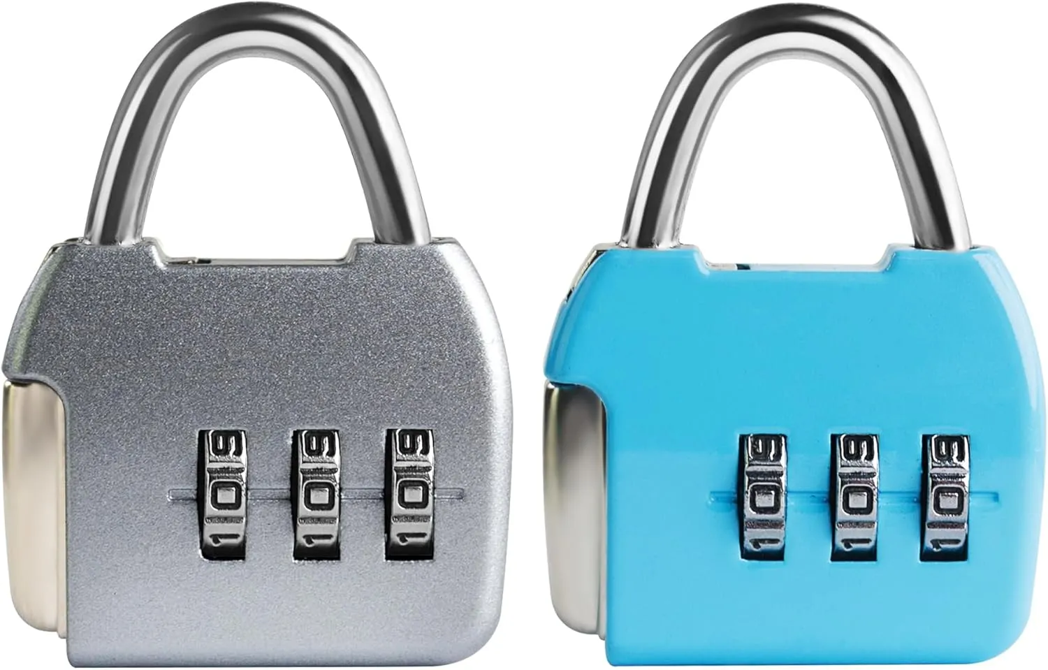 Combo Luggage Locks, 3 Digit Combination Padlock, Travel Safe Pad Lock with Code, Portable Small Zipper Lock for Backpack, Suitcase, Tool Box, Diary, Mini Locker (Silver Blue, 2-Pack)
