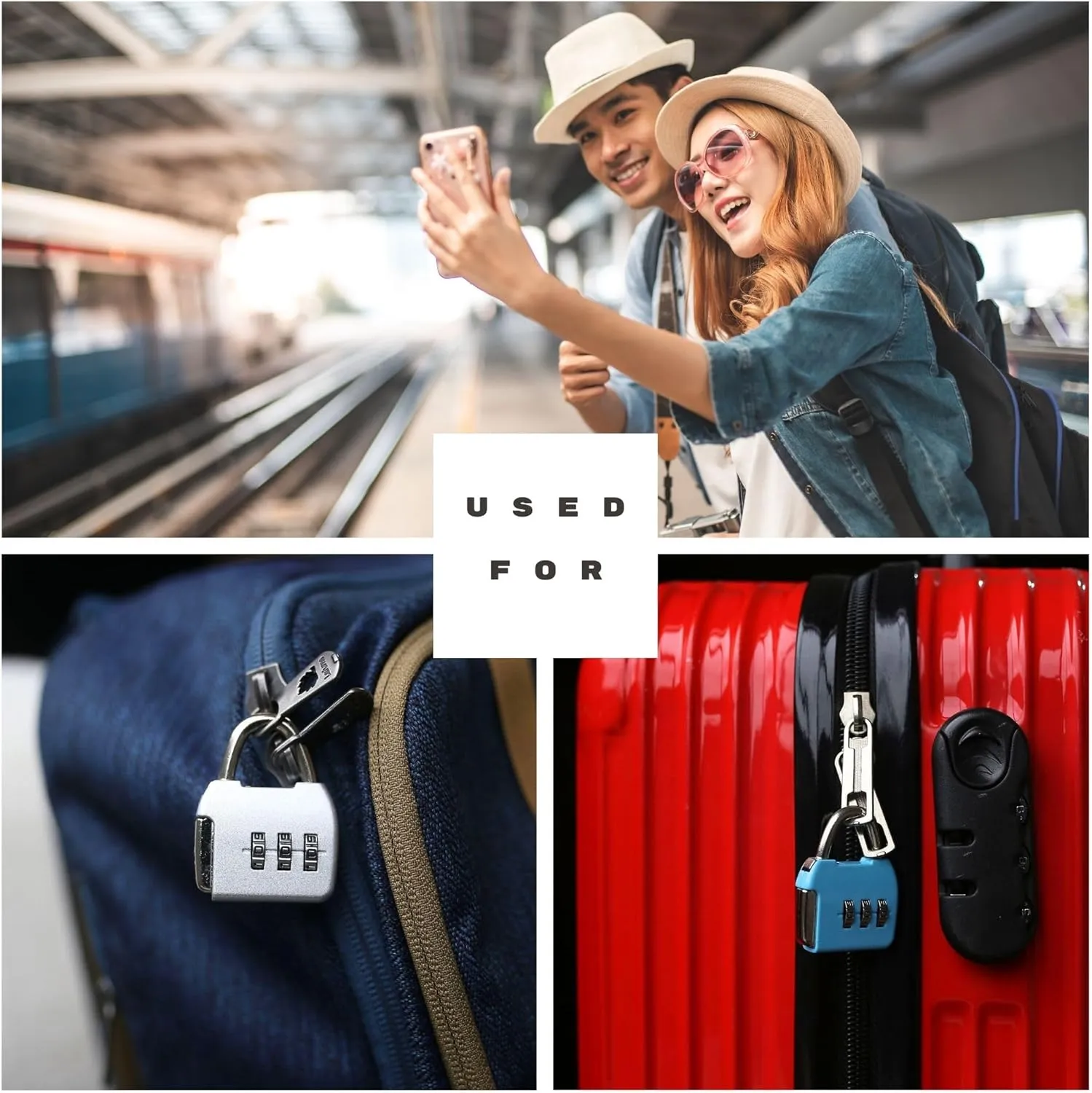 Combo Luggage Locks, 3 Digit Combination Padlock, Travel Safe Pad Lock with Code, Portable Small Zipper Lock for Backpack, Suitcase, Tool Box, Diary, Mini Locker (Silver Blue, 2-Pack)