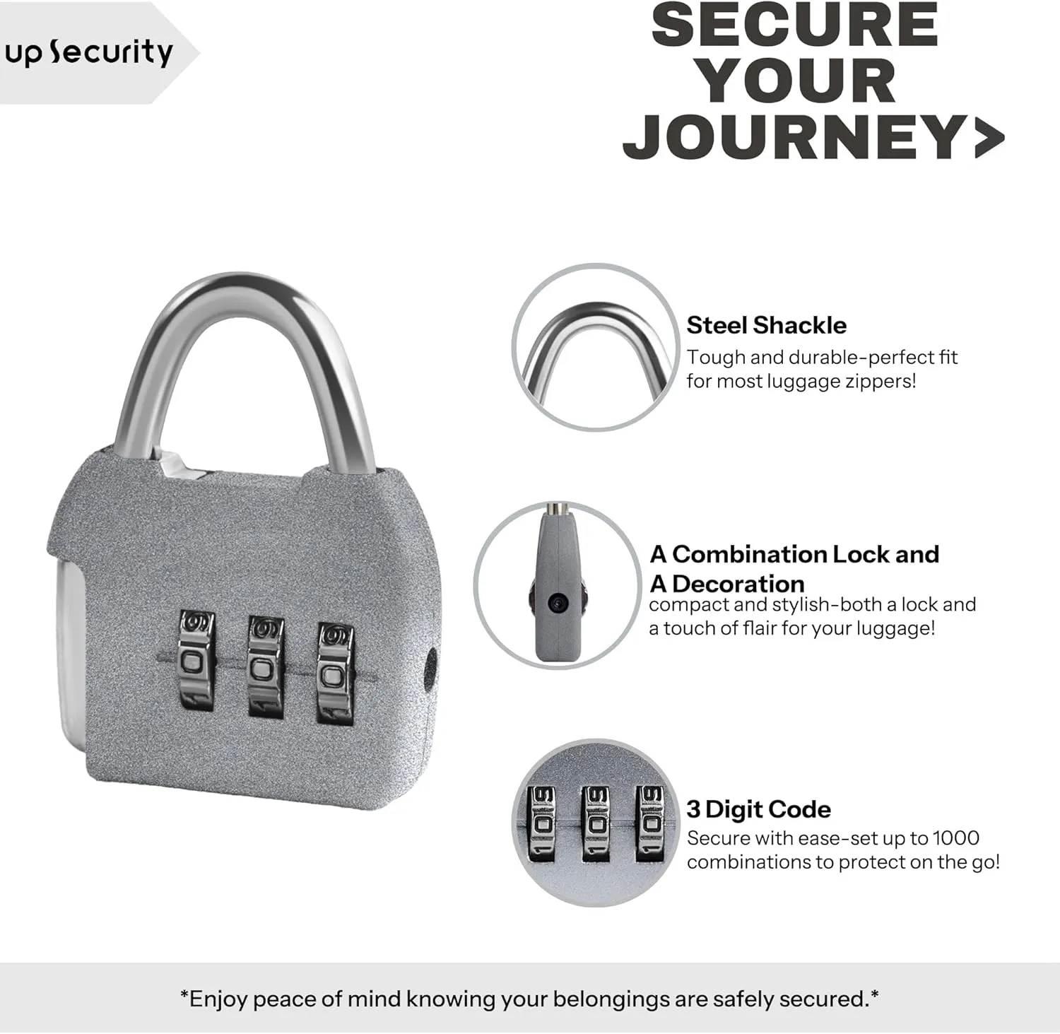 Combo Luggage Locks, 3 Digit Combination Padlock, Travel Safe Pad Lock with Code, Portable Small Zipper Lock for Backpack, Suitcase, Tool Box, Diary, Mini Locker (Silver Blue, 2-Pack)