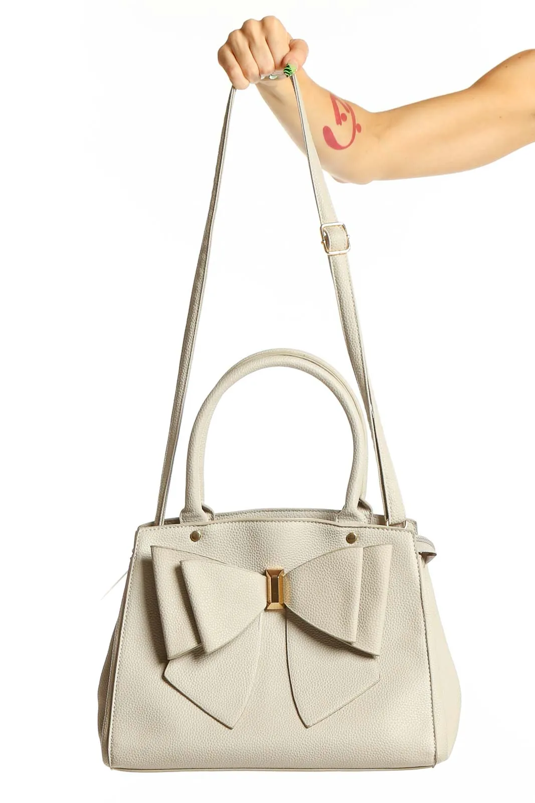 Cream Leather Bow Satchel