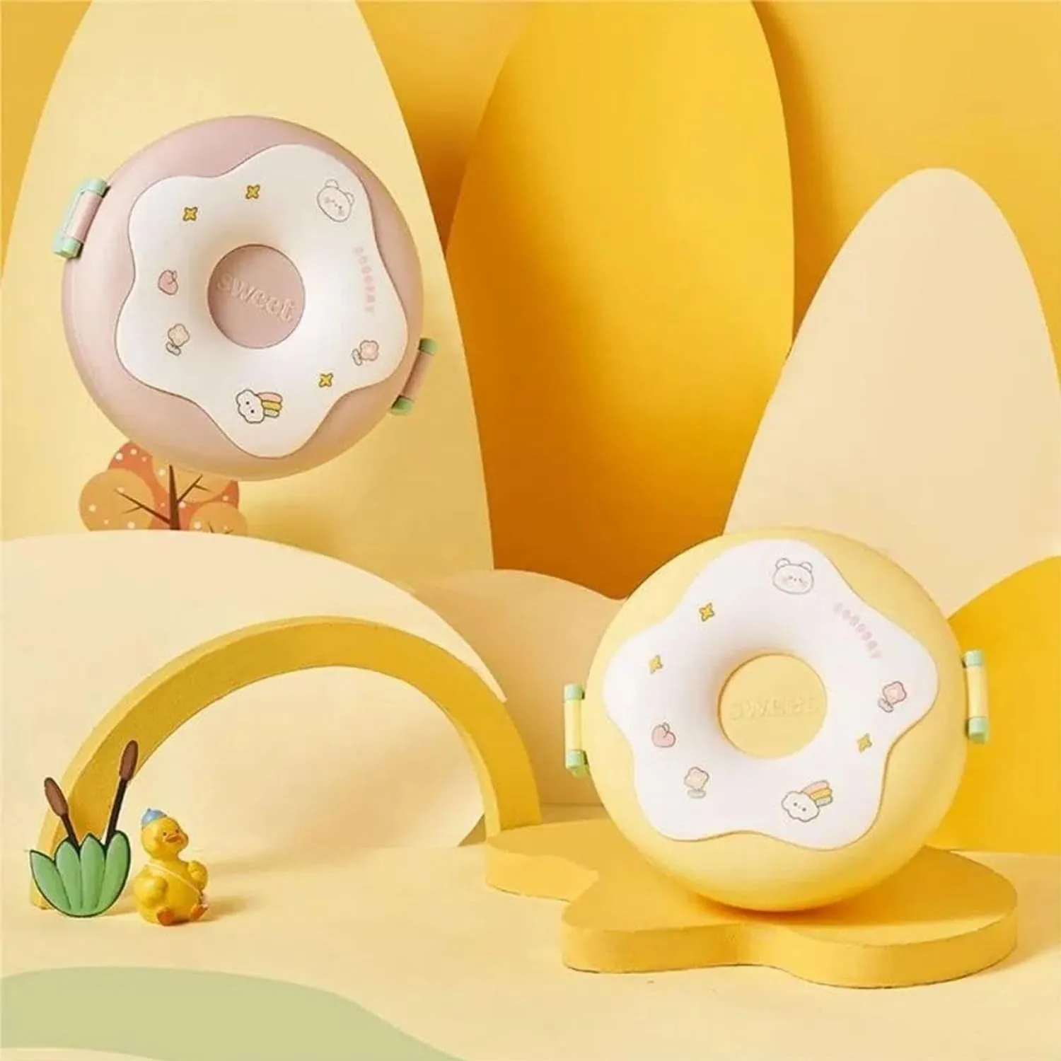Donut Shaped Double Insulated 3 Compartment Lunch Box (1 Pc / Mix Color)