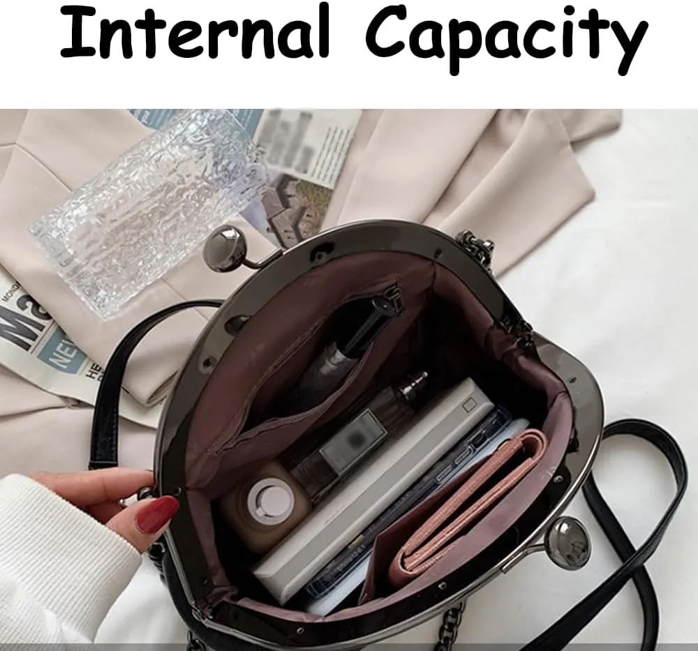 Downupdown Women Purses Handbags Kiss Lock Satchel Bag Chain Shoulder Bag PU Leather Hobo Bags Crossbody Bag Clutch Wallet