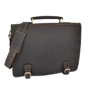 DR389 Men's Leather Cross Body Briefcase Oil Brown