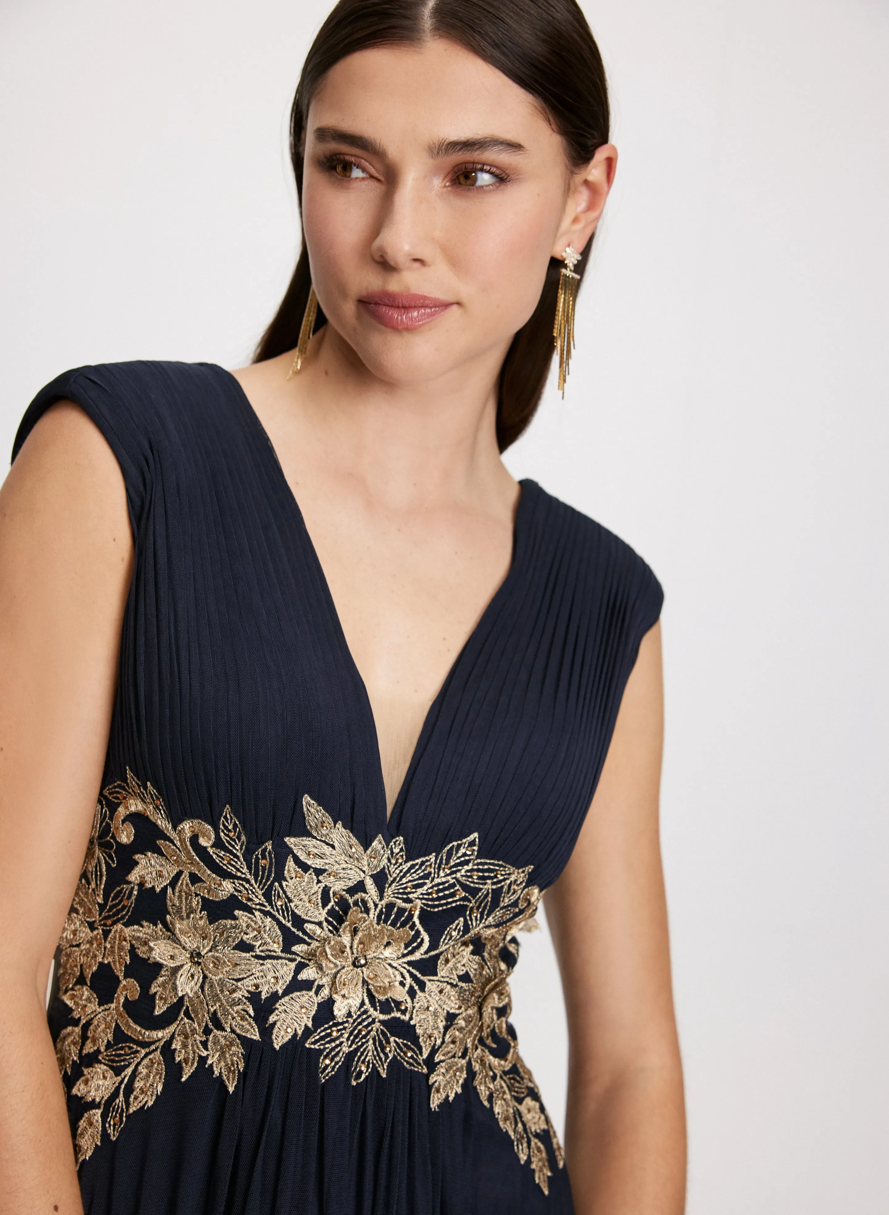 Embellished Mesh Evening Dress