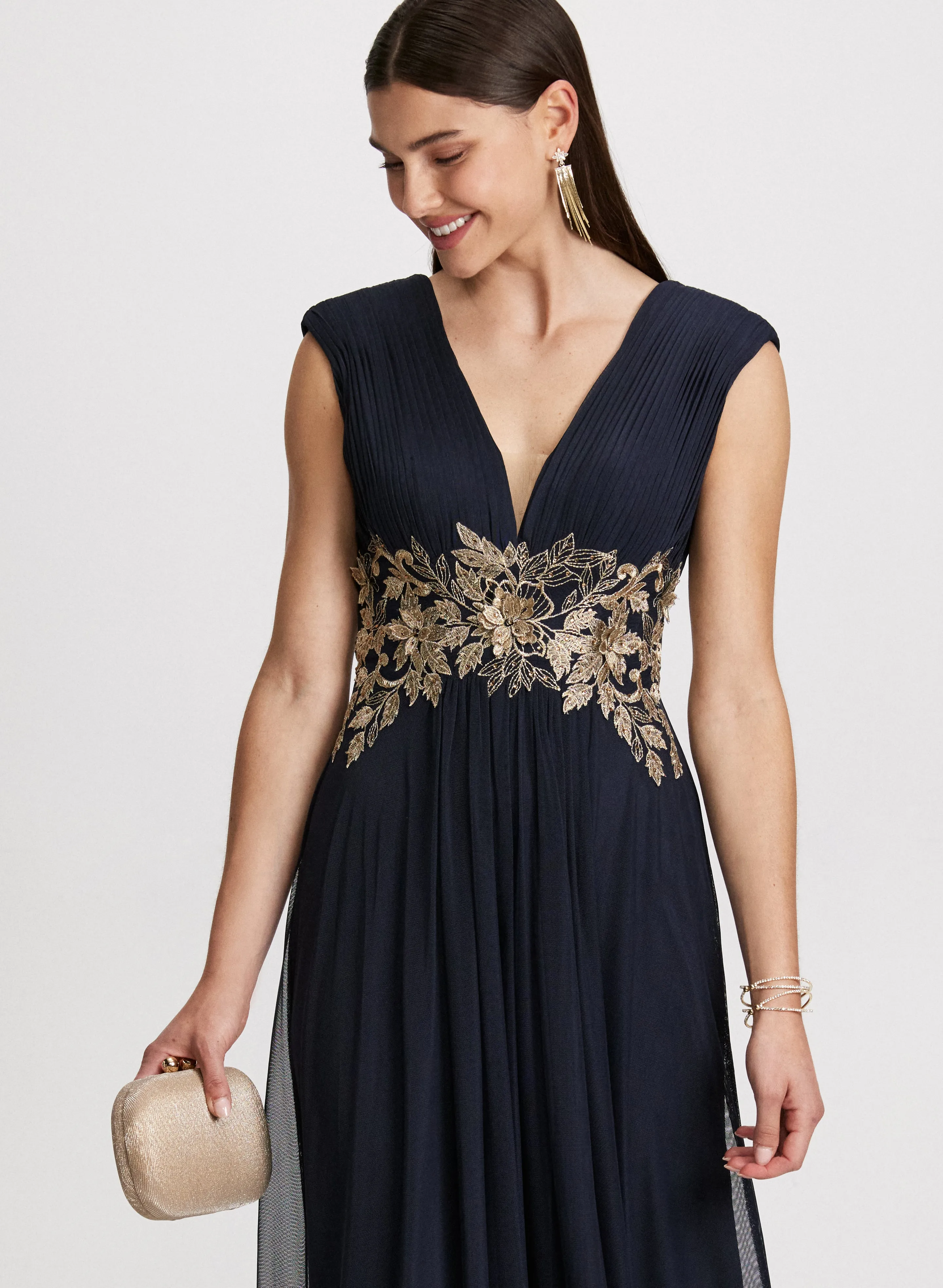 Embellished Mesh Evening Dress