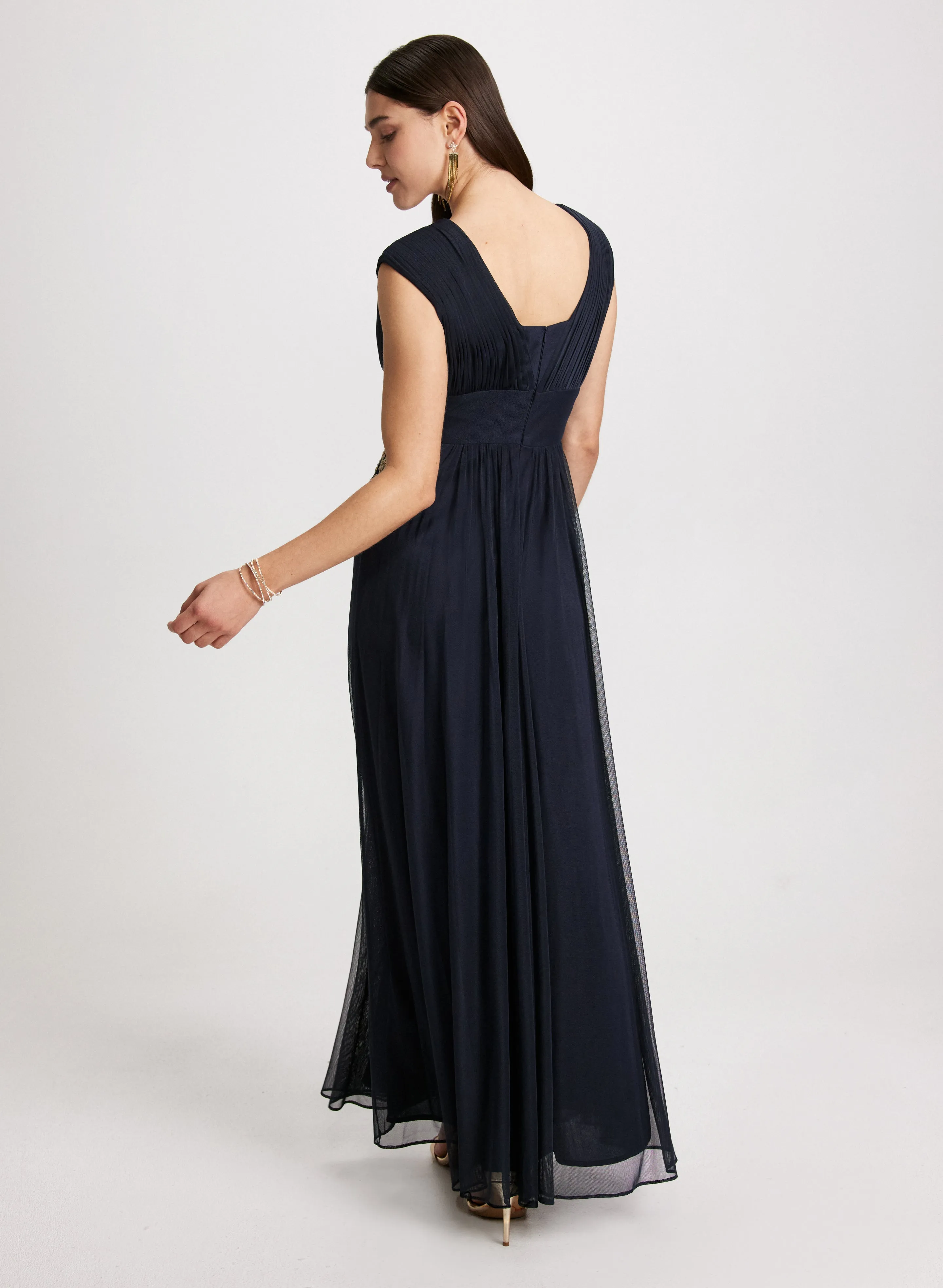 Embellished Mesh Evening Dress