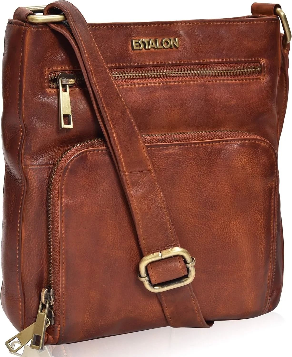 ESTALON Women's Real Leather Crossbody Purse With Adjustable Sling Strap - Medium Size Crossover Shoulder Hand Bag