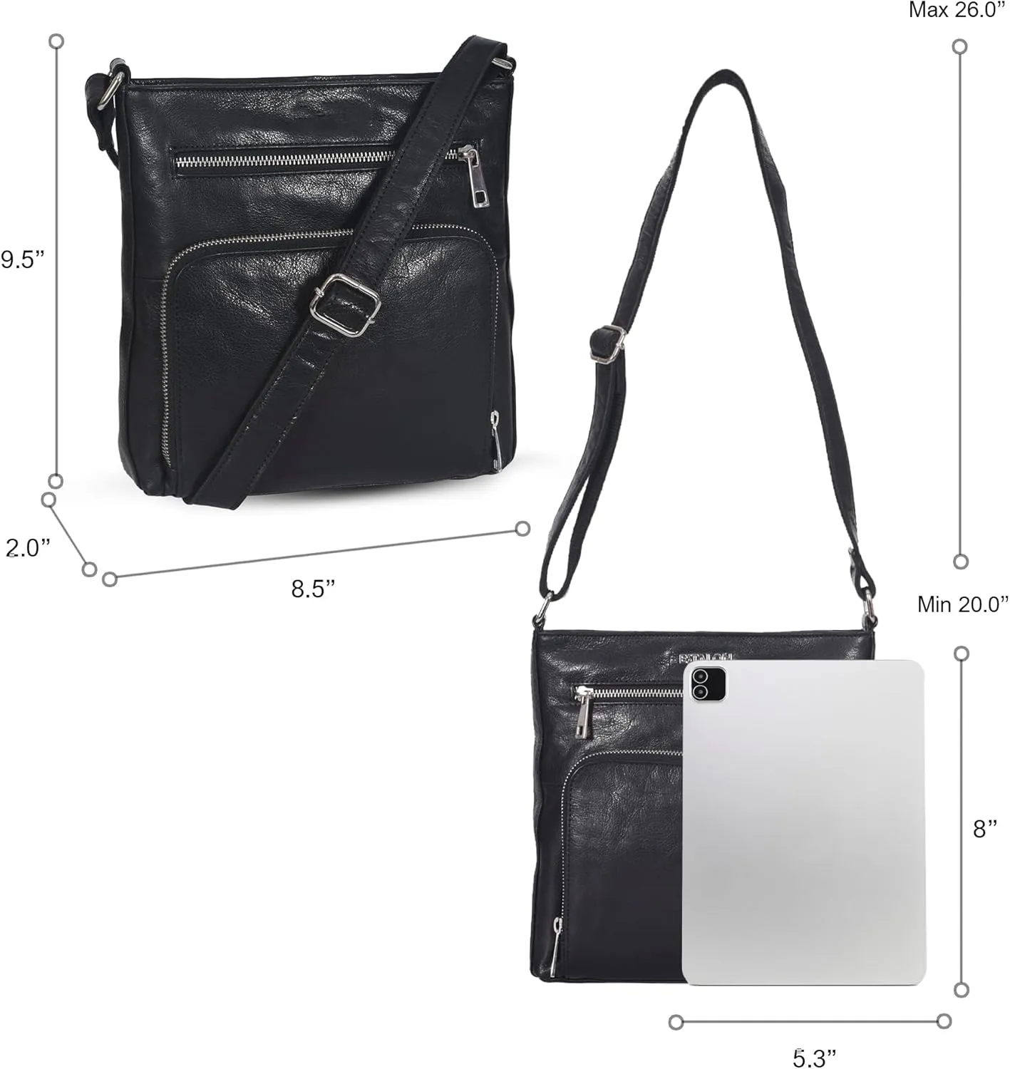 ESTALON Women's Real Leather Crossbody Purse With Adjustable Sling Strap - Medium Size Crossover Shoulder Hand Bag