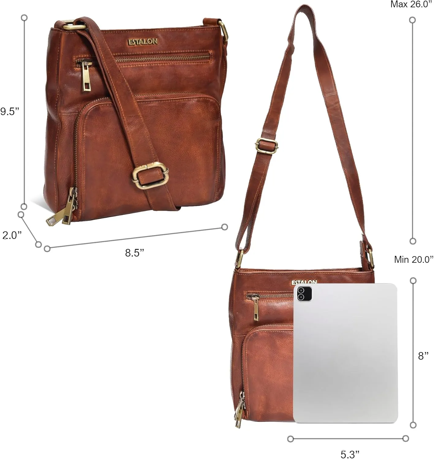 ESTALON Women's Real Leather Crossbody Purse With Adjustable Sling Strap - Medium Size Crossover Shoulder Hand Bag