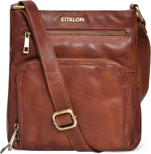 ESTALON Women's Real Leather Crossbody Purse With Adjustable Sling Strap - Medium Size Crossover Shoulder Hand Bag