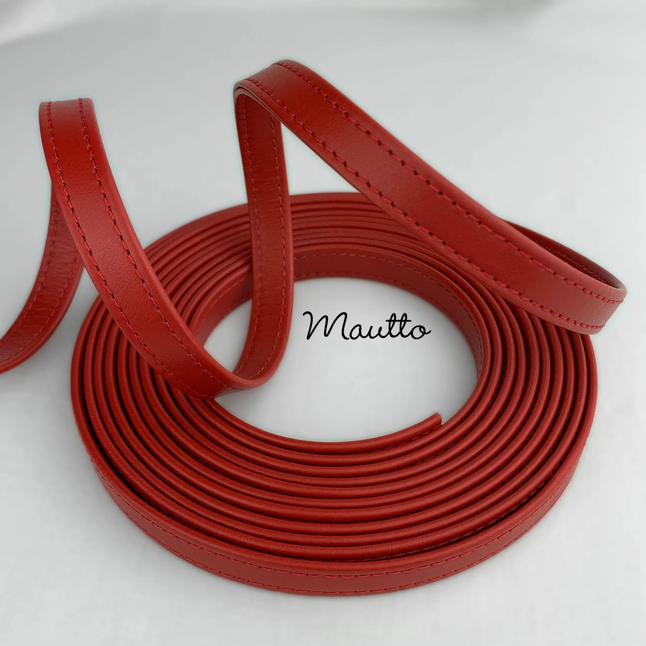 Finished Red Leather Strapping - 1/2 inch (0.5") Wide - for DIY, Leathercrafting, Repair & more