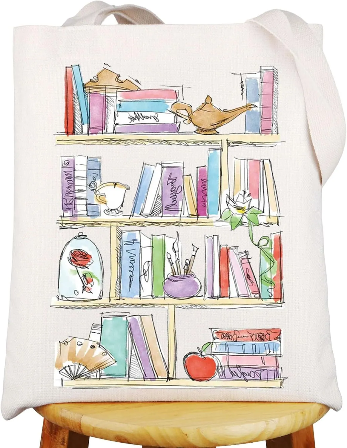 G2TUP Princess Book Tote Bag Princess Library Gifts Princess Lover Gifts Princess Bookshelf Shoulder Bag