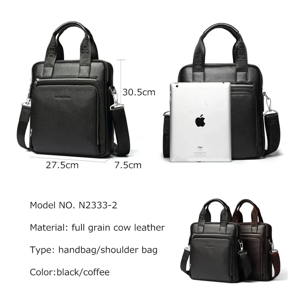 Genuine Leather Men's Briefcase Business Handbag High Quality Shoulder Messenger ipad Laptop Bag