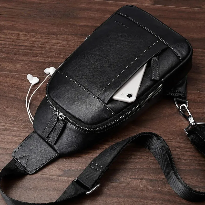 Genuine Leather Men's Chest Pack Crossbody Bag Luxury Design Durable Handbag