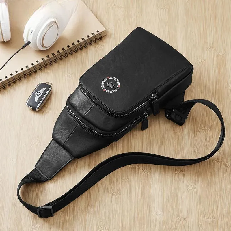 Genuine Leather Men's Chest Pack Crossbody Bag Luxury Design Durable Handbag