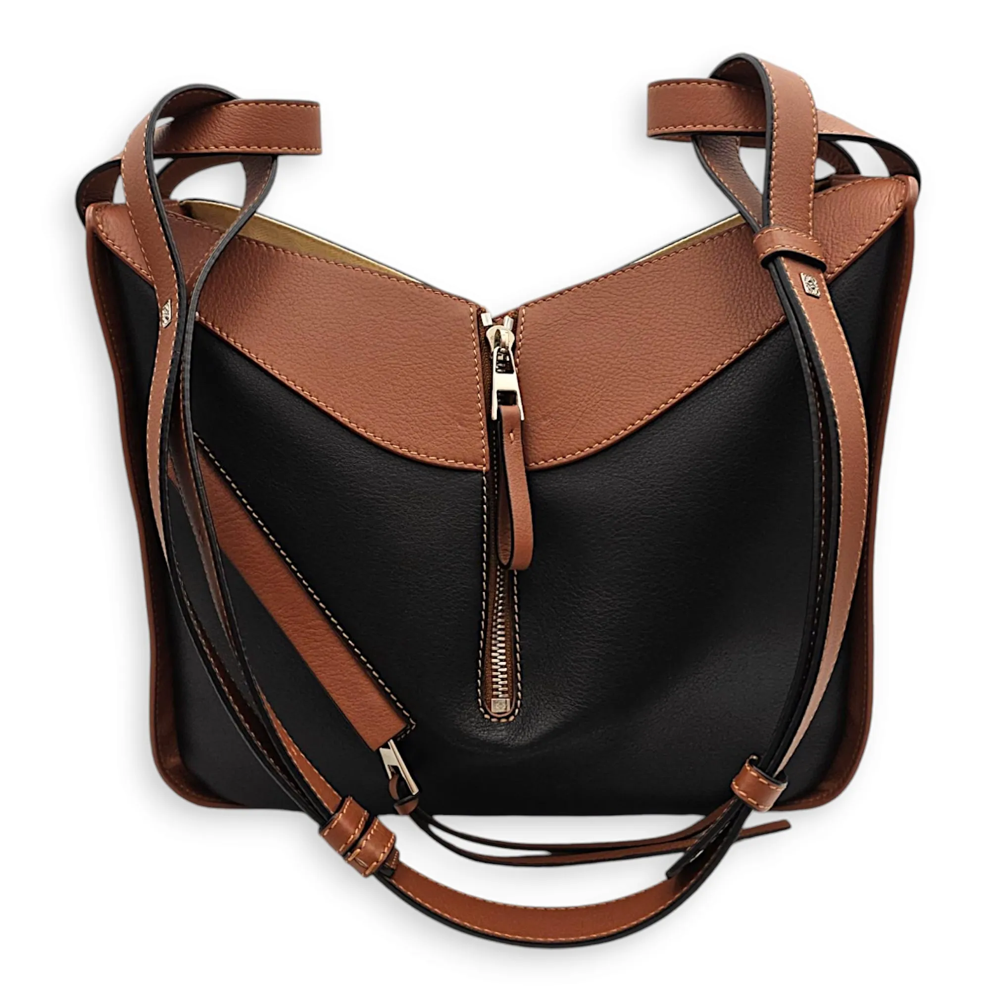 Hammock Small Brown/Black Crossbody Bag in Calfskin, Silver hardware