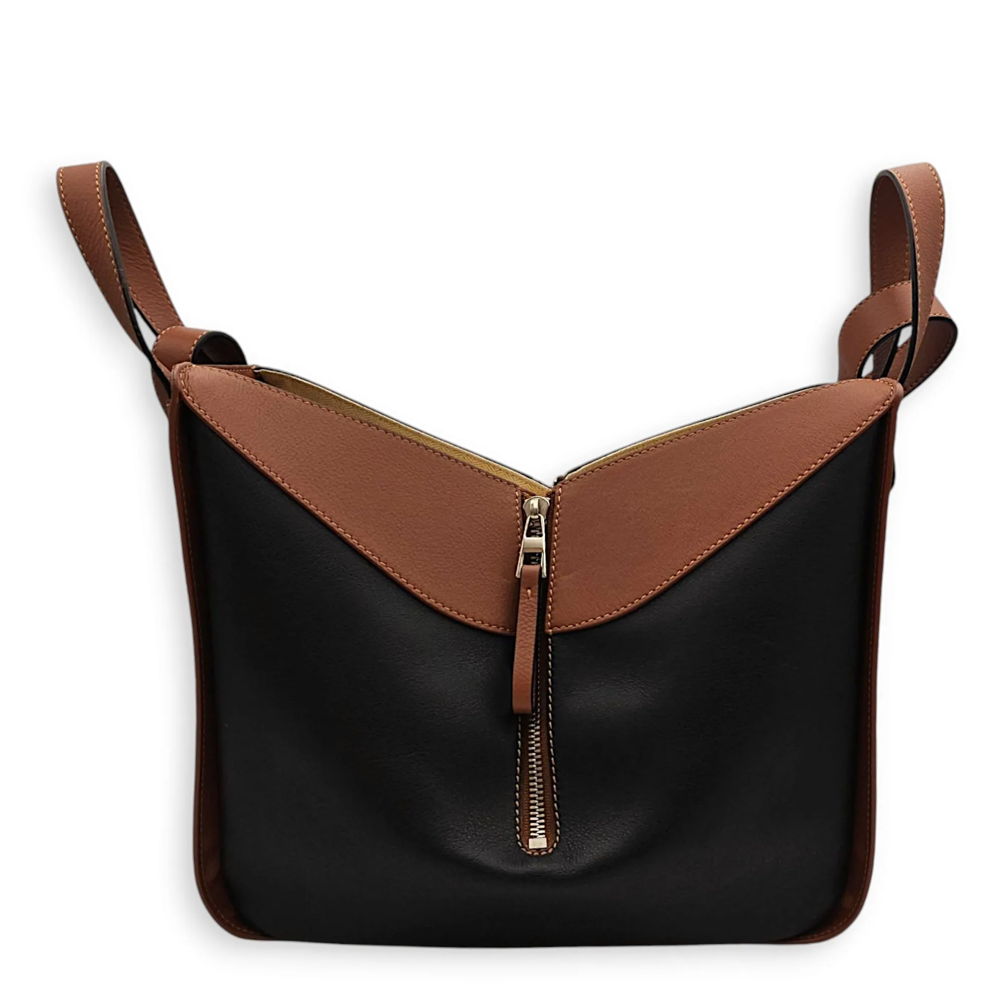 Hammock Small Brown/Black Crossbody Bag in Calfskin, Silver hardware