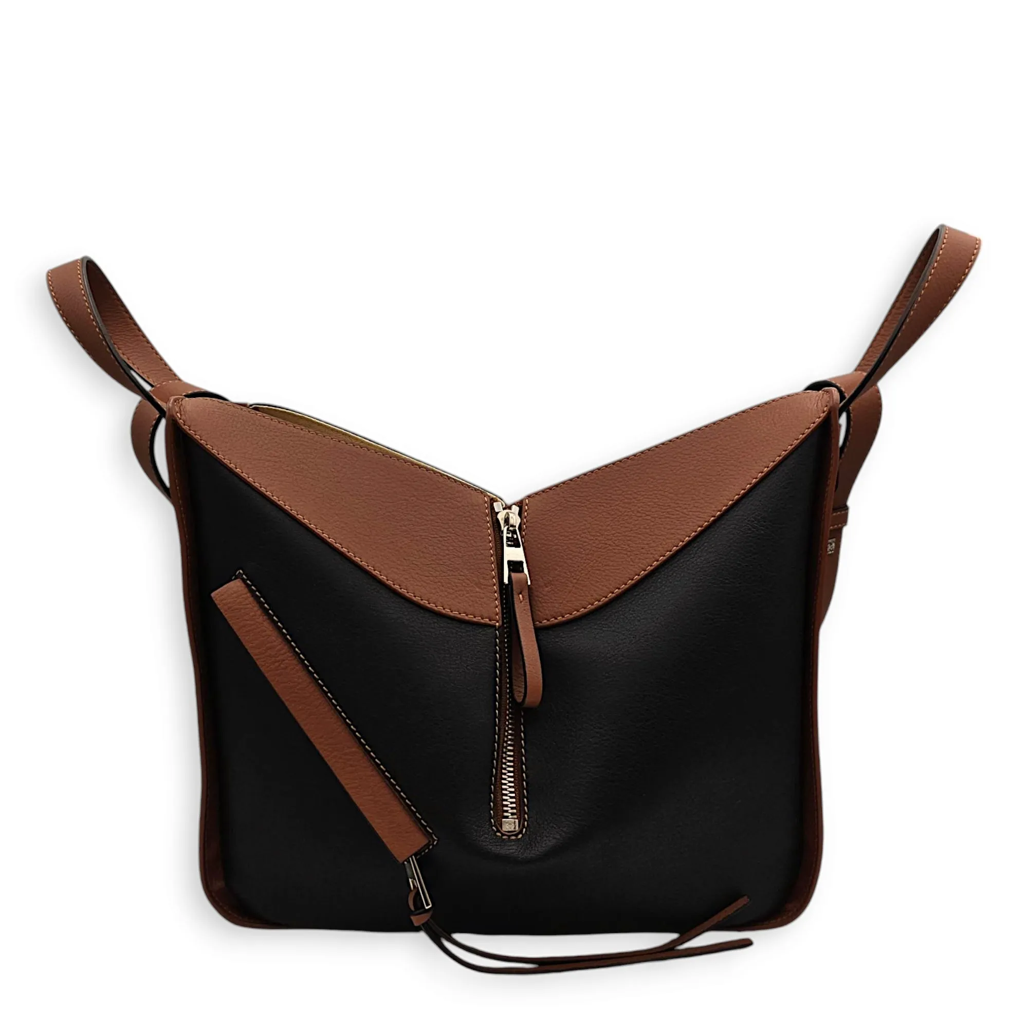 Hammock Small Brown/Black Crossbody Bag in Calfskin, Silver hardware