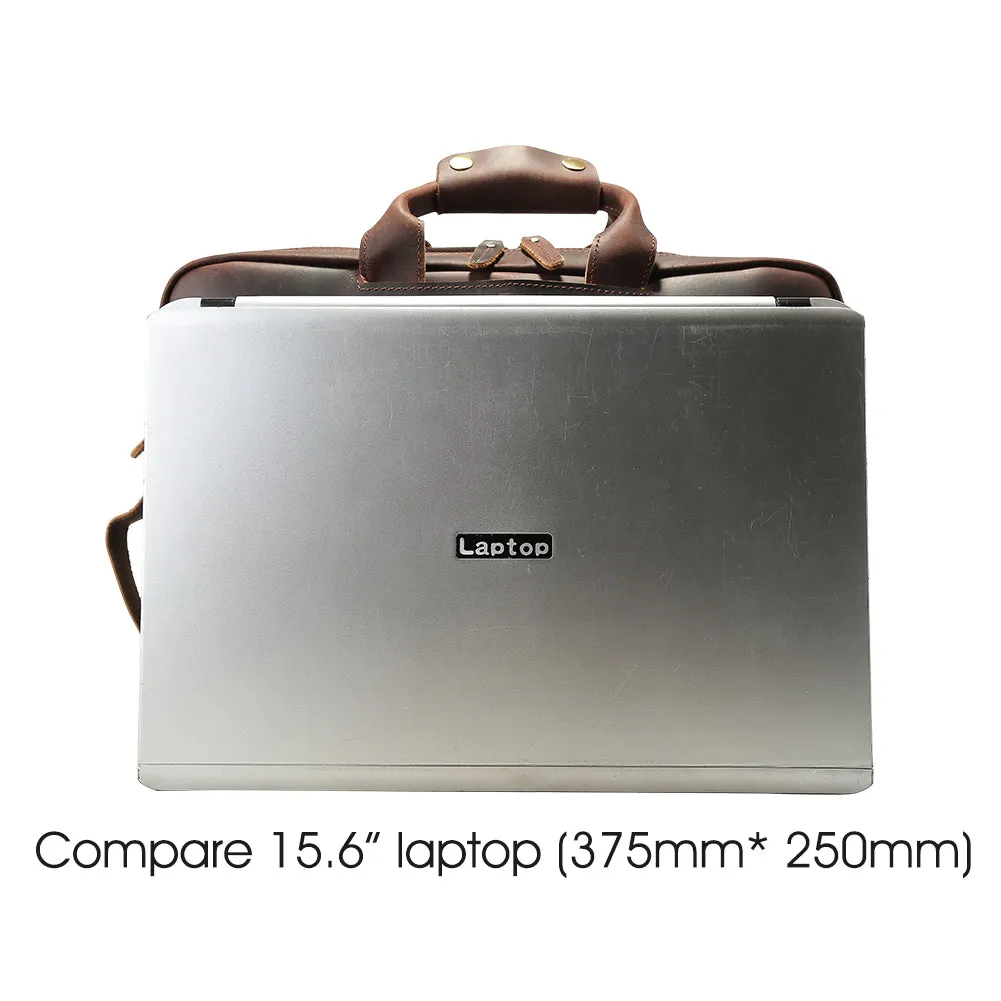 Large Capacity Crazy Horse Leather Messenger Laptop Backpack for Men Multi-Functional Travel Briefcase