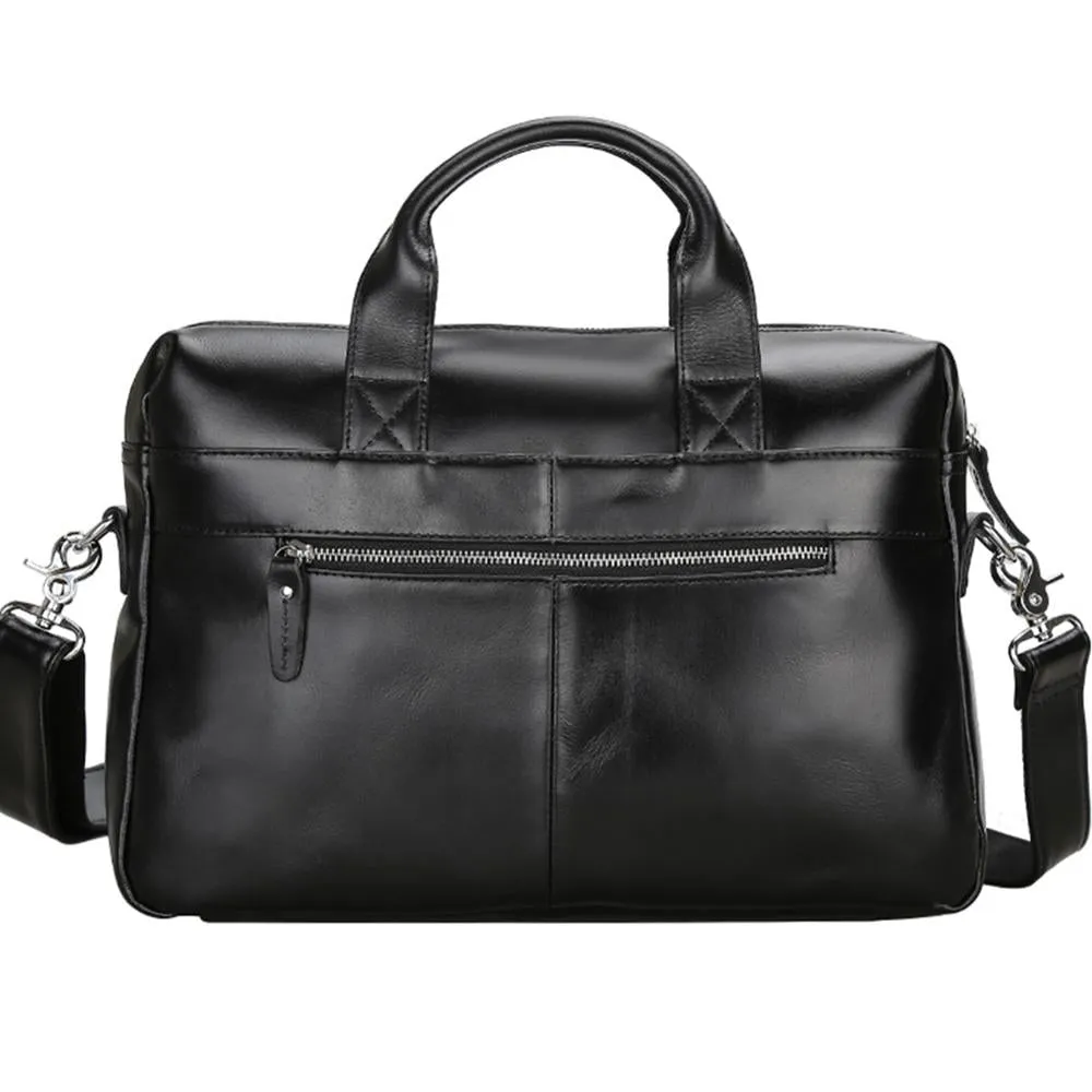 Luxury Business Briefcase Soft Black Genuine cow Leather 14 Inches Laptop Bag For Men