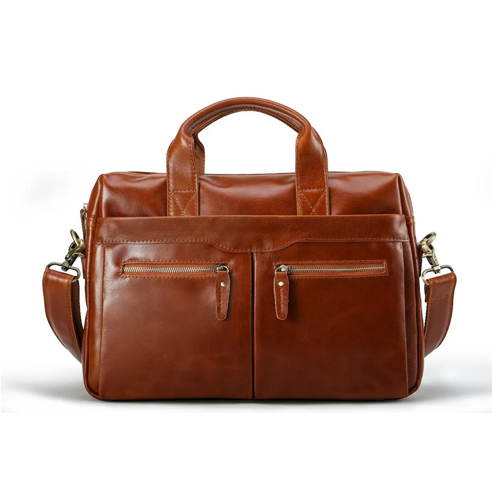 Luxury Business Briefcase Soft Black Genuine cow Leather 14 Inches Laptop Bag For Men