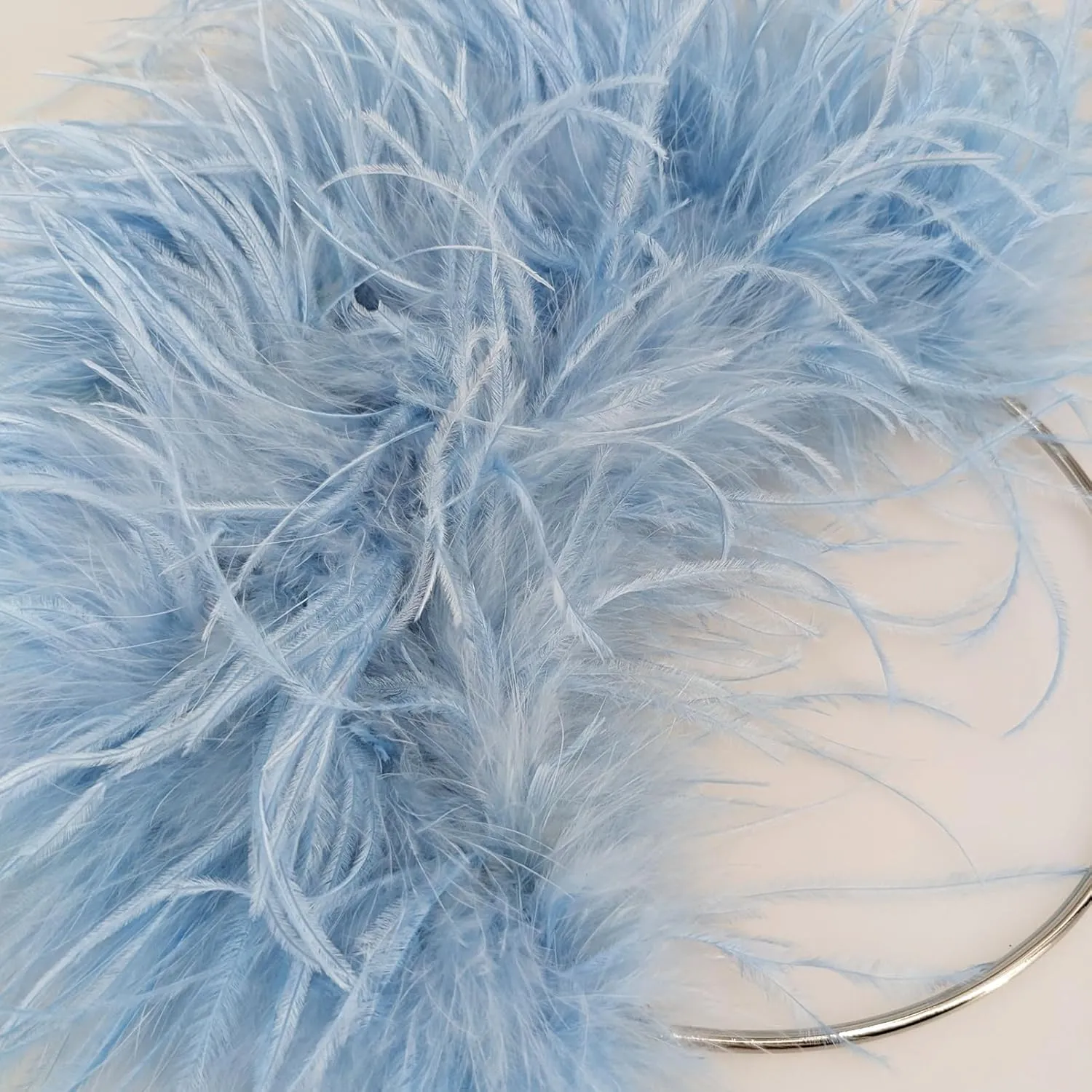 LVCOMEFF Ostrich Feather Evening Purse Silver Color Top-handle Moon Hobo Bag for Party Wedding Cute