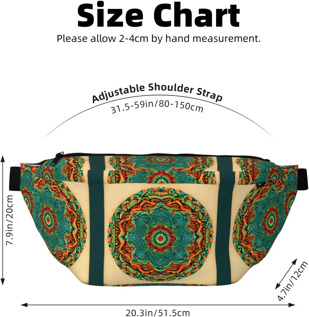 Mandala Fanny Pack Crossbody Sling Bag  Zipper Pockets for Travel, Hiking, Cycling, Workouts, and Everyday Use