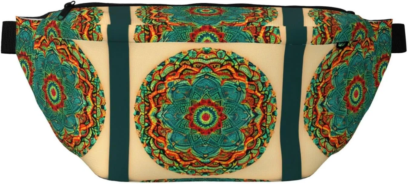 Mandala Fanny Pack Crossbody Sling Bag  Zipper Pockets for Travel, Hiking, Cycling, Workouts, and Everyday Use