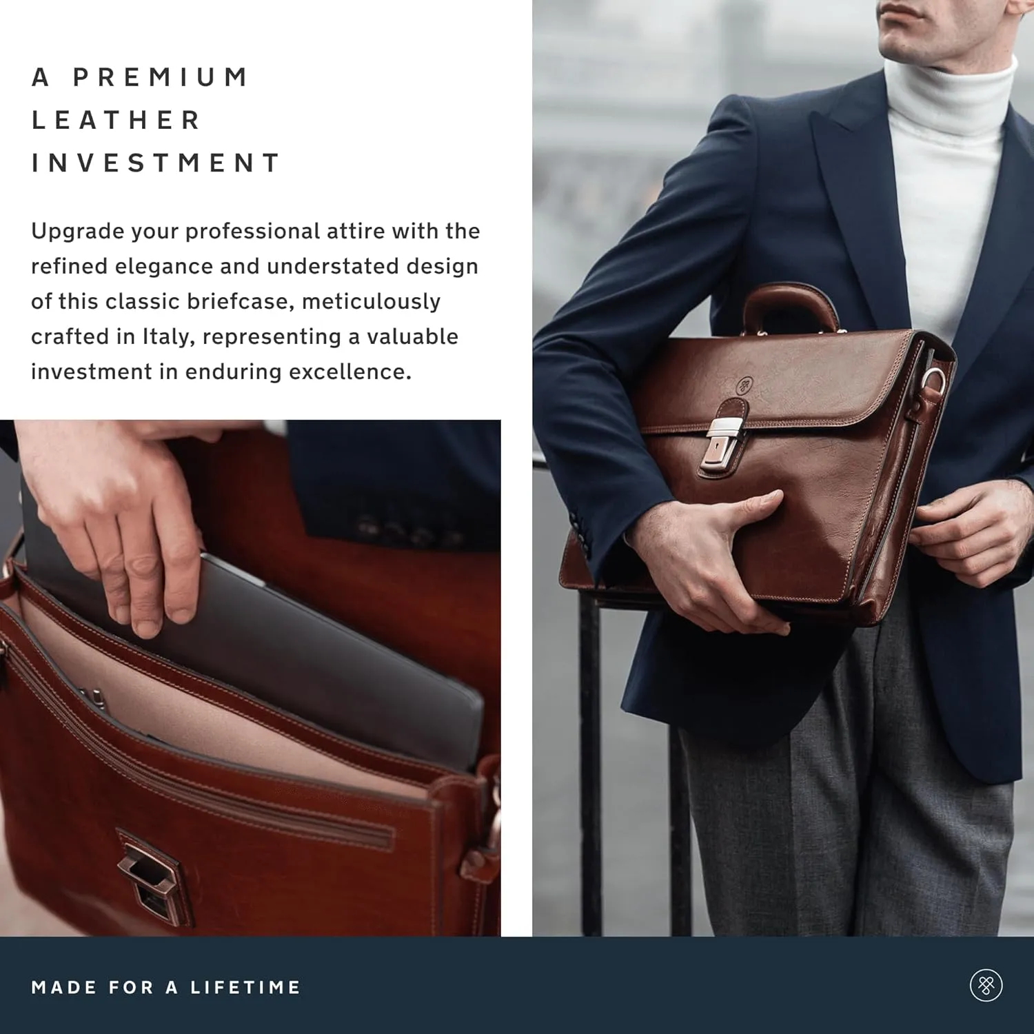 Maxwell Scott Men's Luxury Italian Leather Briefcase - Handmade, Classic Business Laptop Bag to fit 15-16 (The Paolo2)