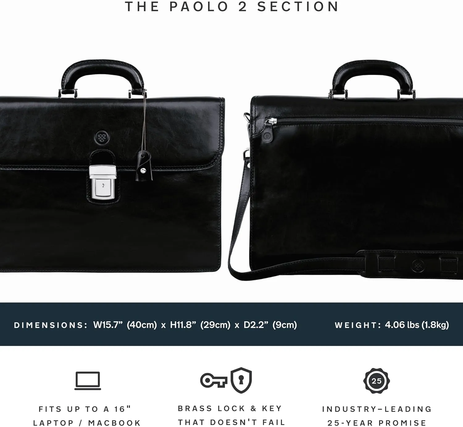 Maxwell Scott Men's Luxury Italian Leather Briefcase - Handmade, Classic Business Laptop Bag to fit 15-16 (The Paolo2)