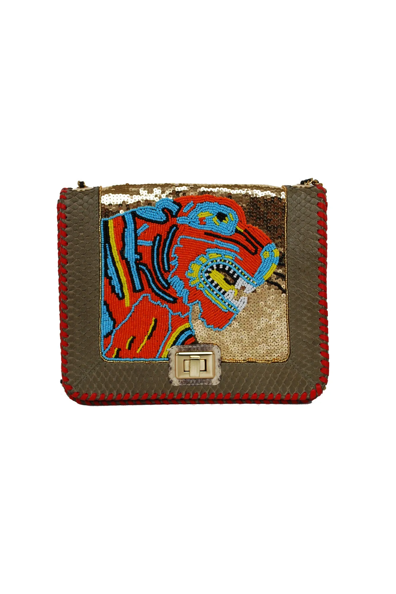MILITARY TIGER SATCHEL RED/GOLD/KHAKI