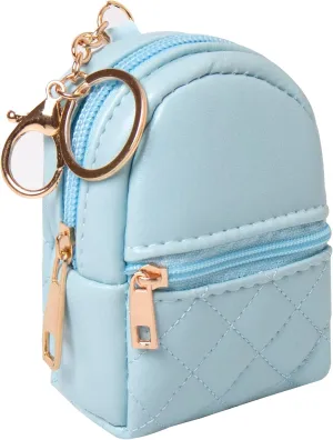 Mini Backpack Cute Cosmetic Bag for Women, Creative Cute Pendant Keychain Key-chains Keyrings PU Leather Makeup Bag Key Pocket Lipstick Bag Card Holder Data Cable Organizer Zipper Pouch (Blue)