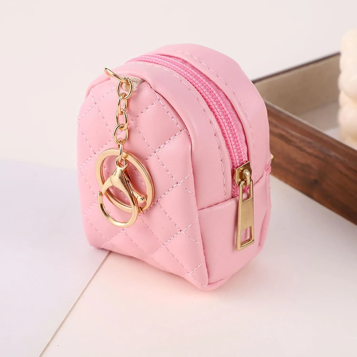 Mini Backpack Cute Cosmetic Bag for Women, Creative Cute Pendant Keychain Key-chains Keyrings PU Leather Makeup Bag Key Pocket Lipstick Bag Card Holder Data Cable Organizer Zipper Pouch (Blue)
