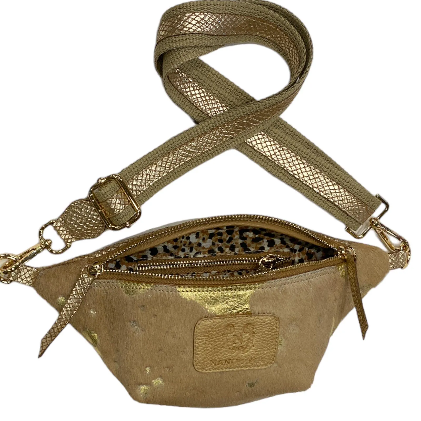 Mini beige and gold vintage calf-hair leather belt bag
