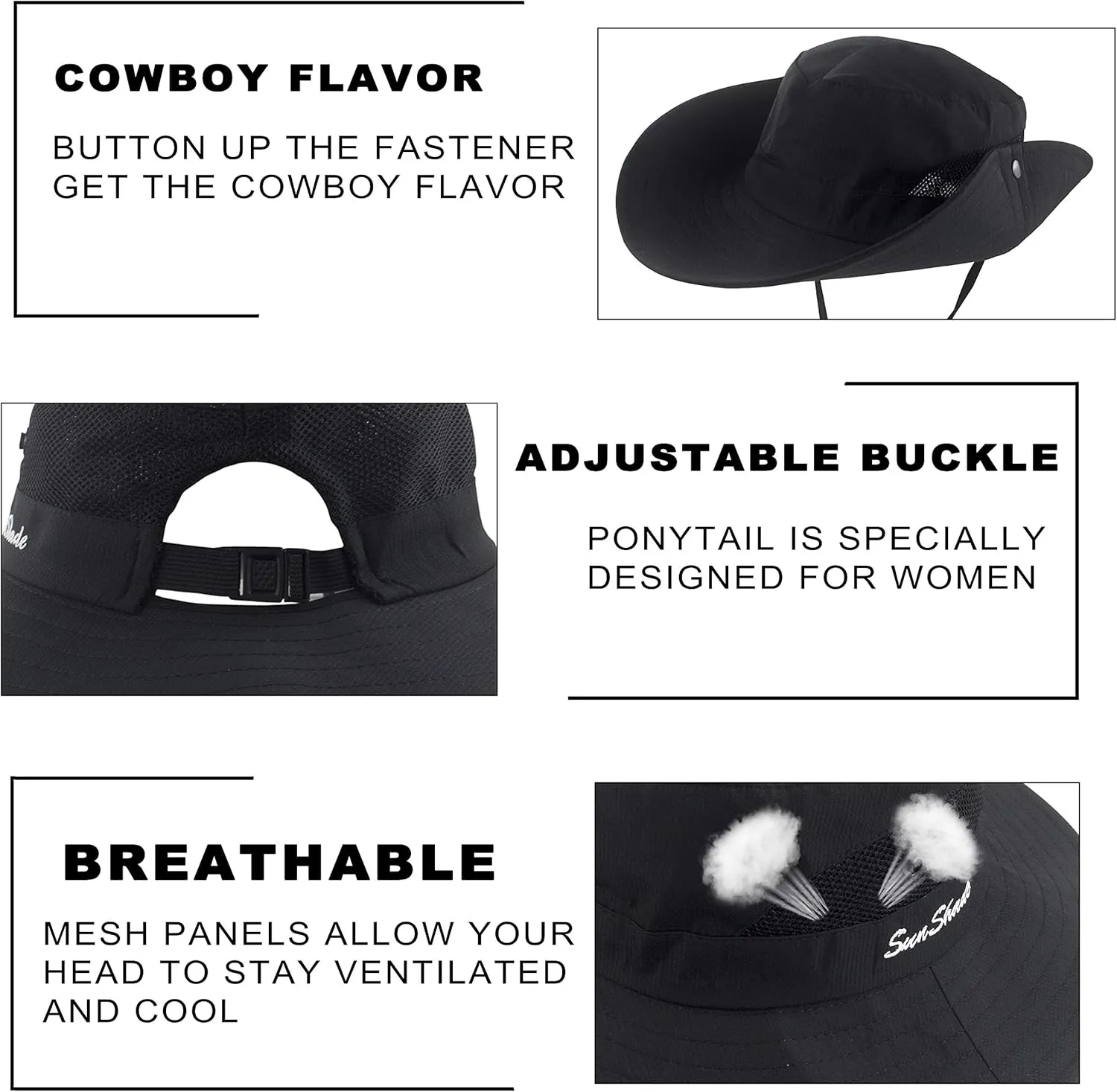 Muryobao 2 Pack Women Ponytail Summer Sun Hat UV Protection Wide Brim Foldable Safari Fishing Cap