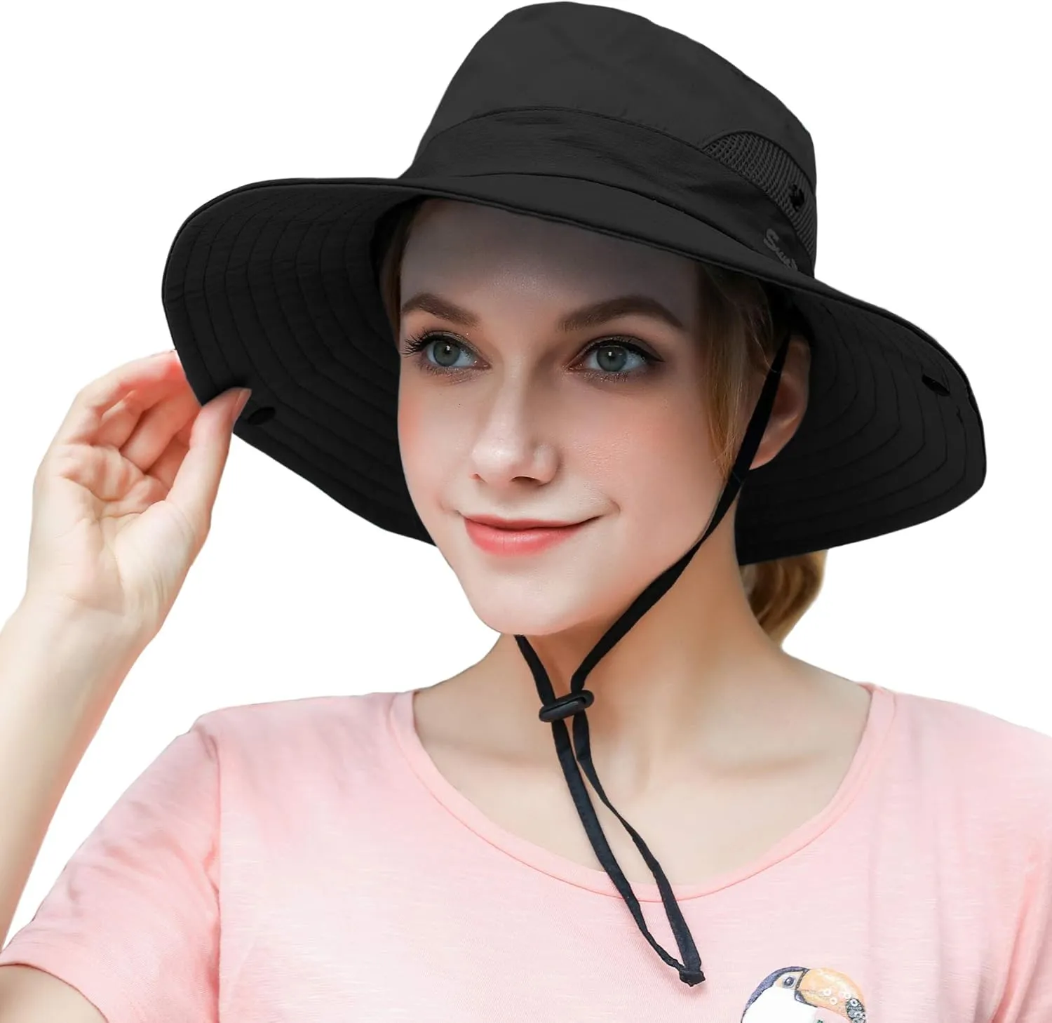 Muryobao 2 Pack Women Ponytail Summer Sun Hat UV Protection Wide Brim Foldable Safari Fishing Cap
