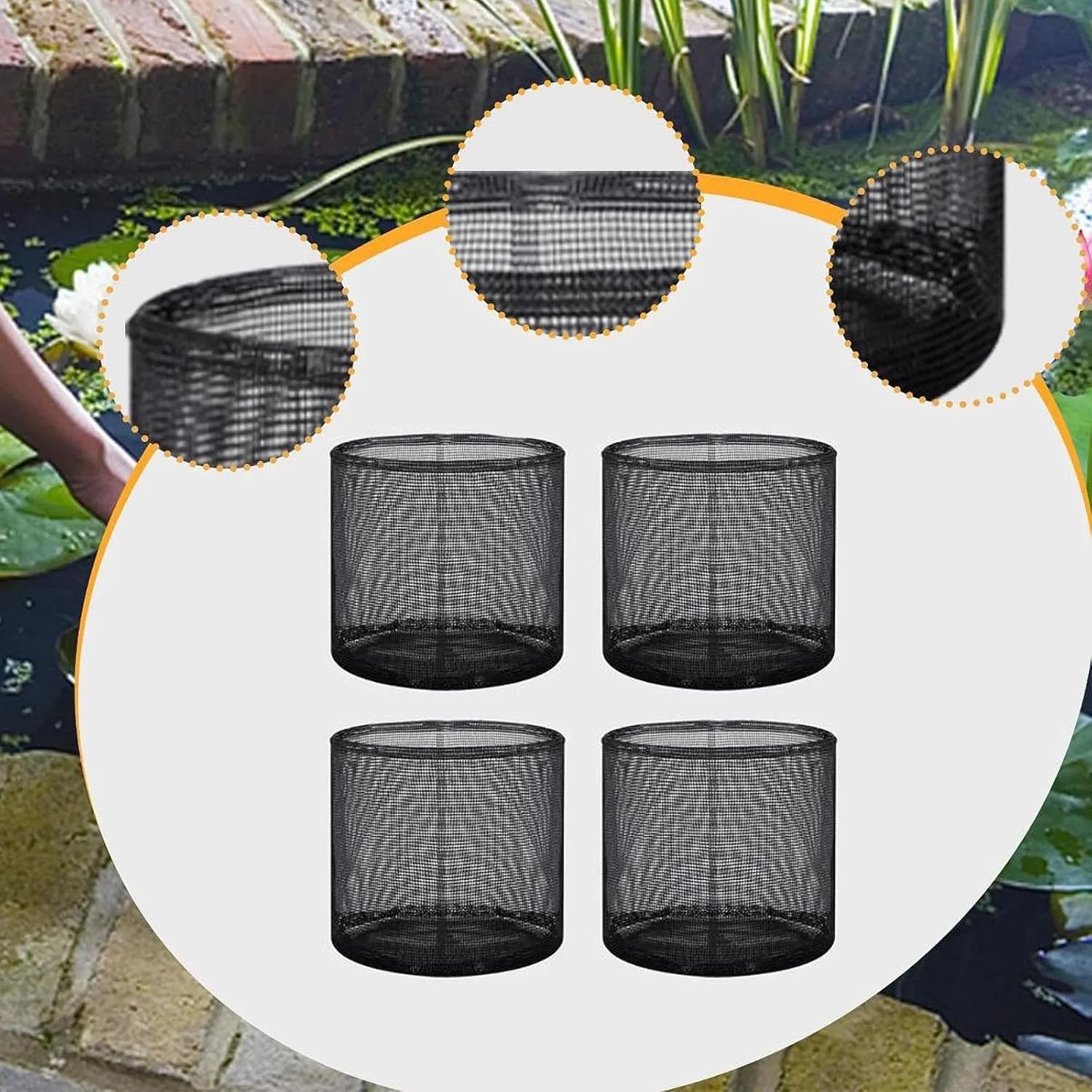 MYCENSE 4Pcs Aquatic Planting Bags,Plant Bags,Mesh Bags,Breathe Pond Planter Lily Plant Pots for Lotus Terrestrial Plants Water Lily, Round