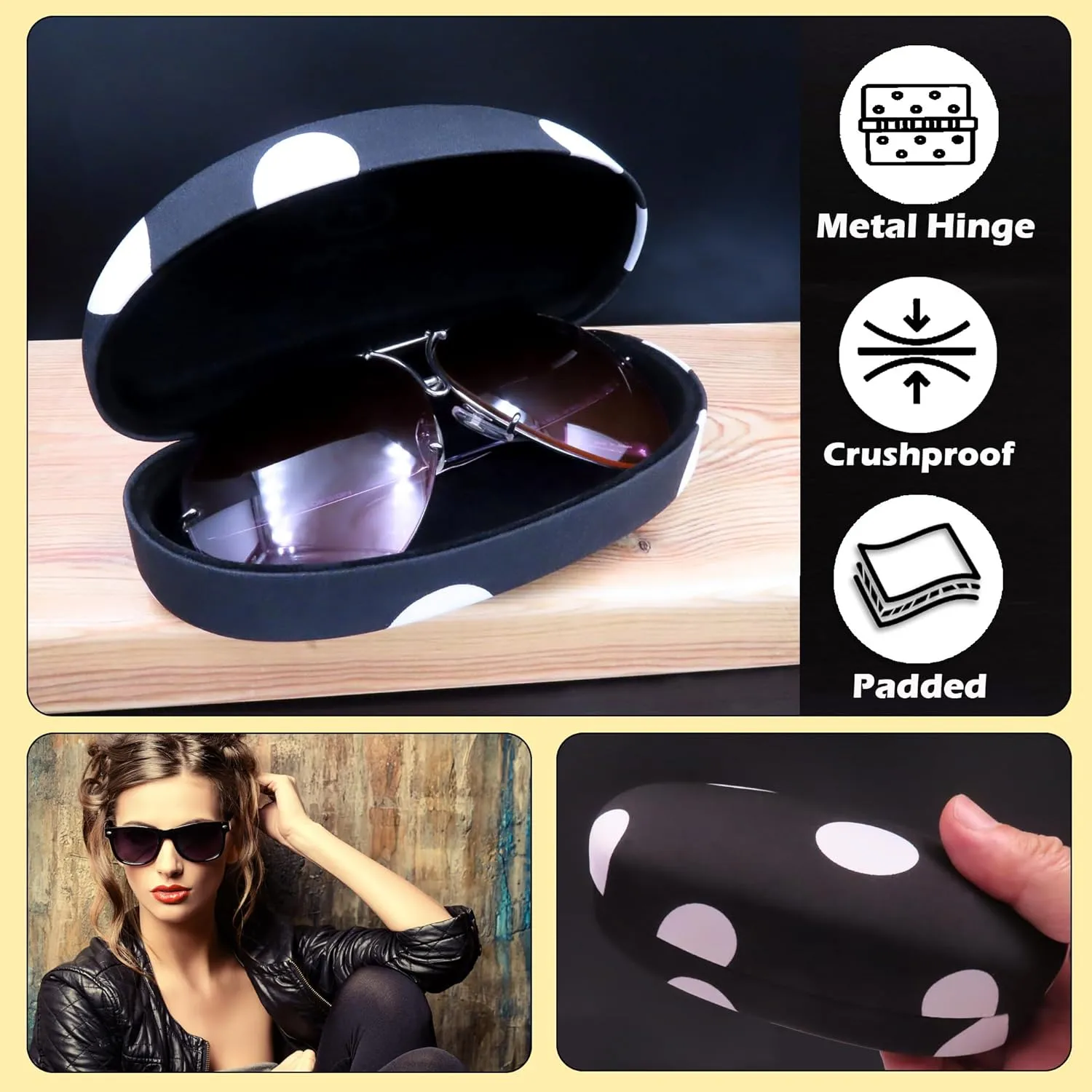 MyEyeglassCase Hard Sunglasses case - Women Glasses Case Holder - Large Durable Eyeglass Case Hard Shell with Pouch & Cloth