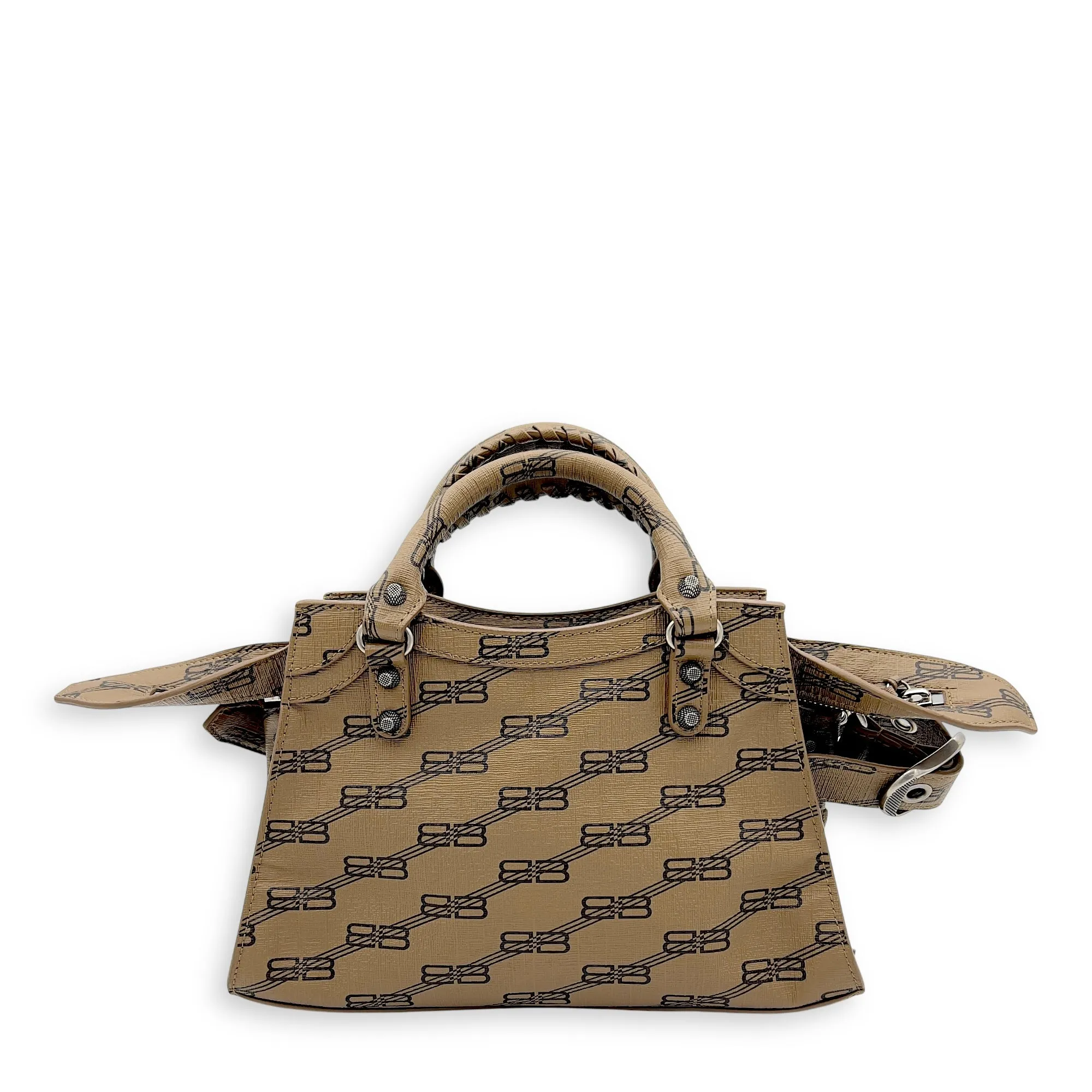 Neo Cagole BB Brown Crossbody Bag in Calfskin, Silver hardware