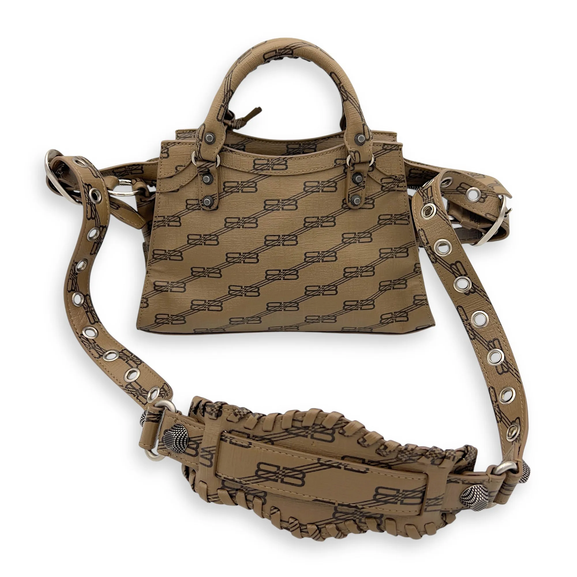 Neo Cagole BB Brown Crossbody Bag in Calfskin, Silver hardware