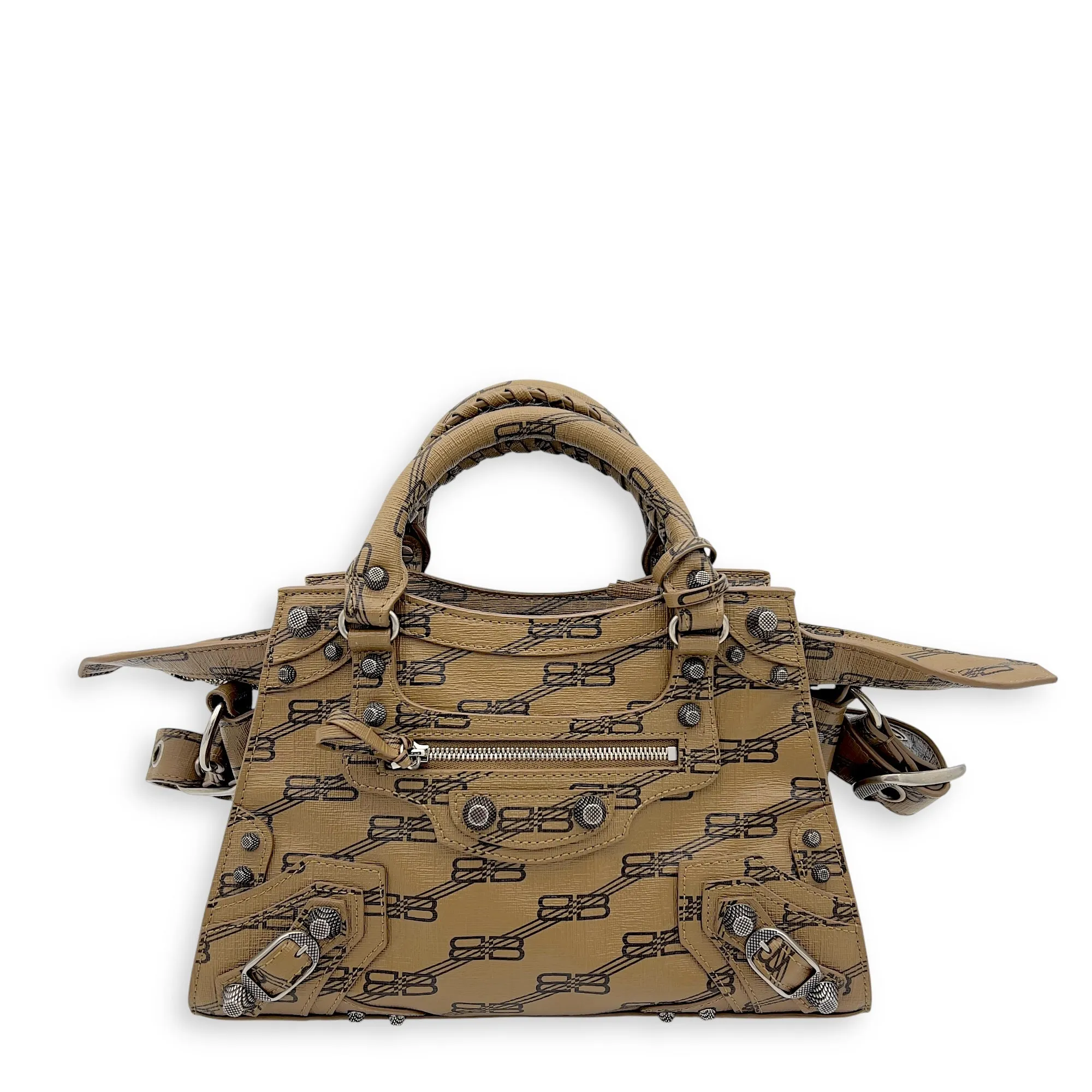 Neo Cagole BB Brown Crossbody Bag in Calfskin, Silver hardware