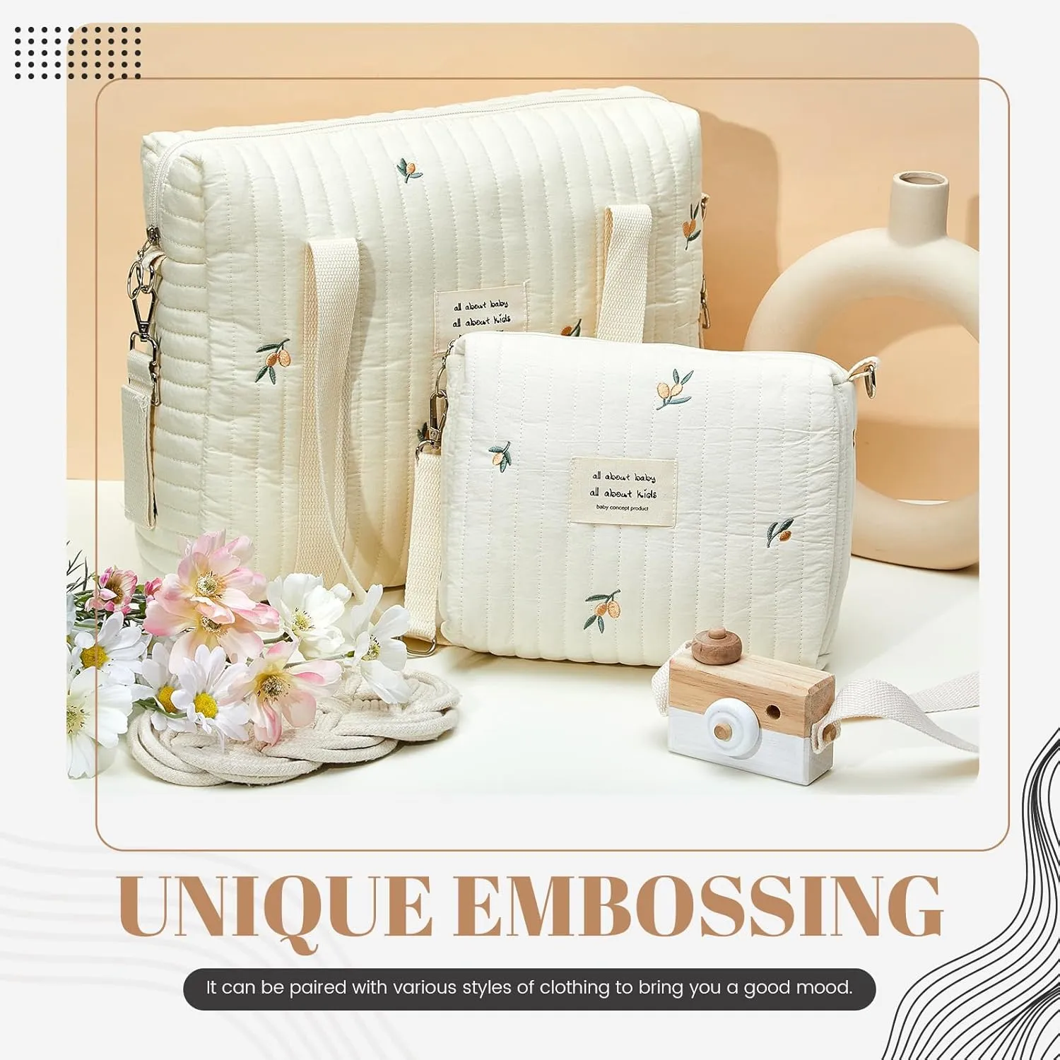 Paterr 2 Pcs Diaper Bag Tote for Women Multifunction Multisize Maternity Bag Quilted Cotton Cute Diaper Bag