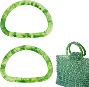 PH PandaHall 2Pcs D Shape Purse Handles, Purse Handle Plastic Amber Green Handbag Handles Bag Handles for Bag Making for Summer Beach Handbags Macrame Crocheted Purse Making