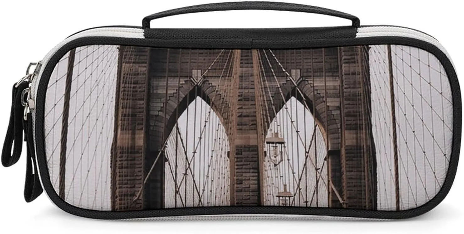 Photo of Brooklyn Bridge Leather Makeup Bag Portable Small Cosmetic Organizer Waterproof Toiletry Bags Brushes Pencils And Travel Make Up Accessories