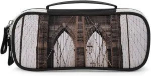 Photo of Brooklyn Bridge Leather Makeup Bag Portable Small Cosmetic Organizer Waterproof Toiletry Bags Brushes Pencils And Travel Make Up Accessories