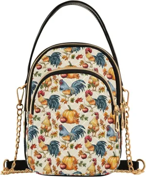 Rooster Pumpkin Maple Leaves Crossbody Bag for Women Mini Cell Phone Purse Women's Shoulder Handbag