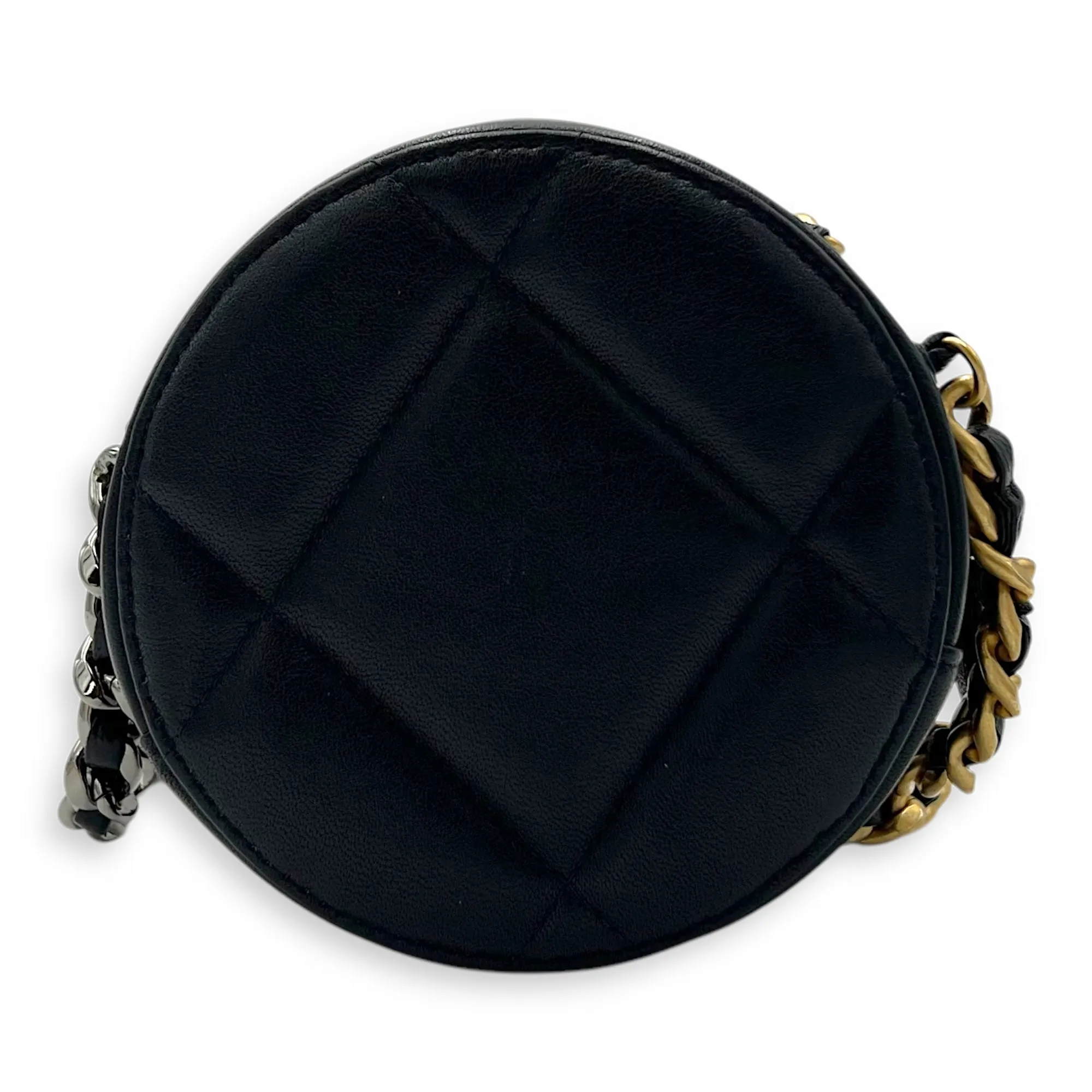 Round CC Crossbody Bag Blue in Calfskin, Mixed hardware