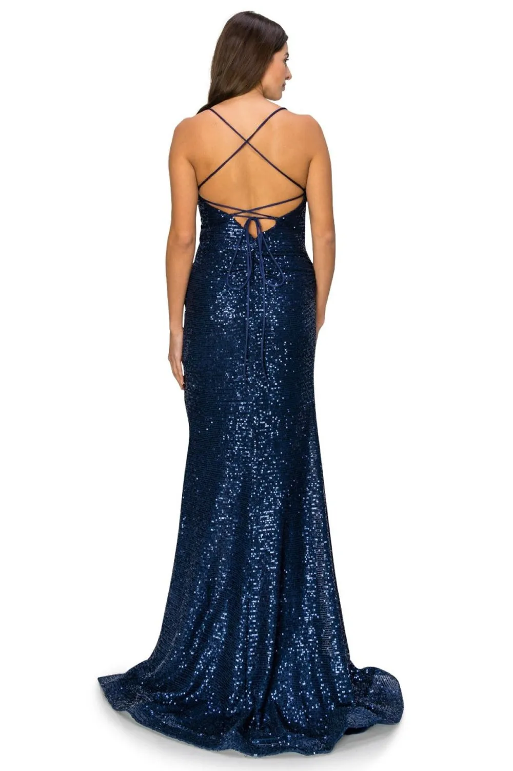 Sheath Sequin Side Slit V-Neck Open V-Back Long Evening Dress