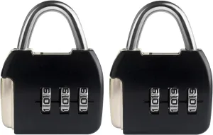 Small Combination Lock, 3 Digit Combination Padlock, Travel Luggage Locks, Combo Lock with Code for Suitcase, Mini Locker, Bag, Tool Box, Backpack Zipper (Black Black, 2-Pack)