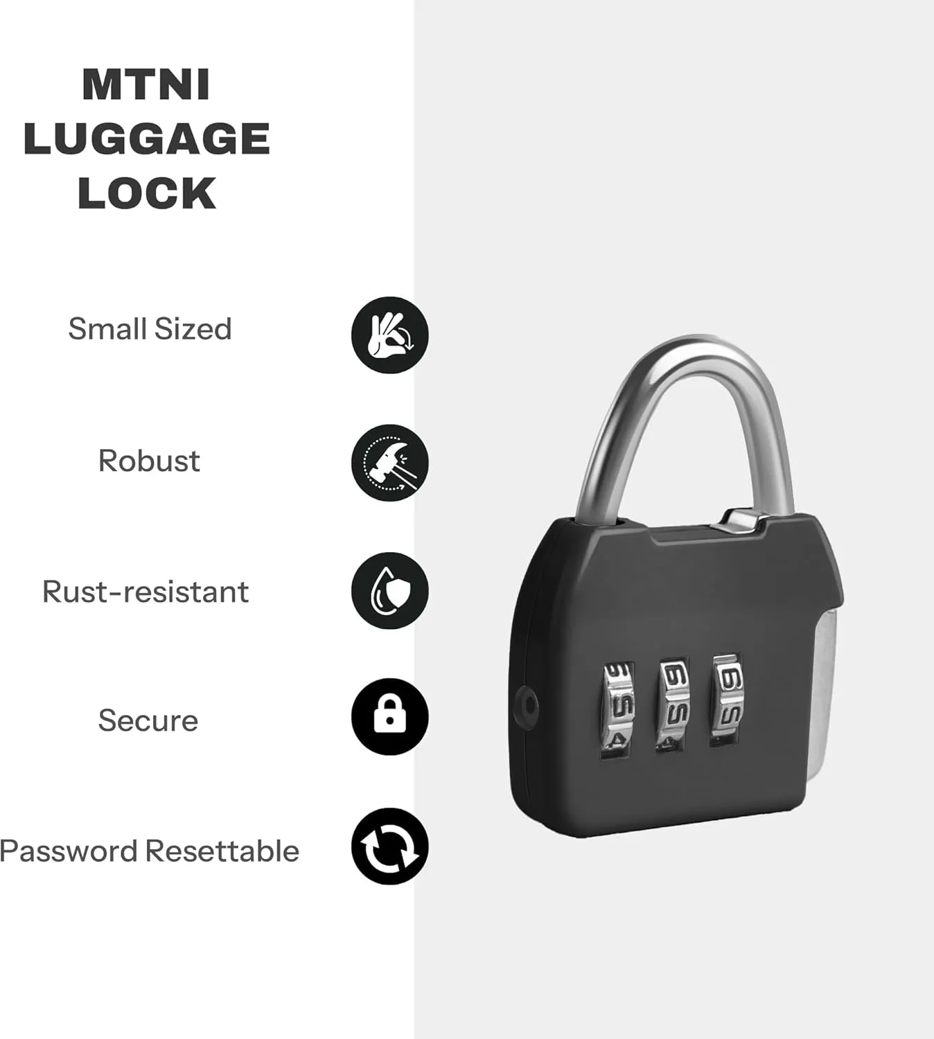 Small Combination Lock, 3 Digit Combination Padlock, Travel Luggage Locks, Combo Lock with Code for Suitcase, Mini Locker, Bag, Tool Box, Backpack Zipper (Black Black, 2-Pack)
